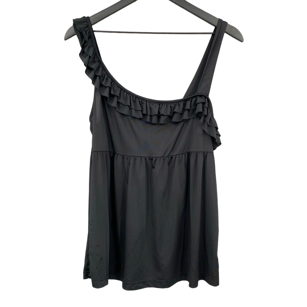 Susie Rose Tank Top‎ Womens XXL Black Asymmetrical Ruffle Babydoll Y2K Slinky
